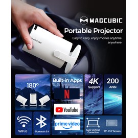 Magcubic HY300PRO Mini Projector with WiFi and Bluetooth, 4K Support 200ANSl Smart Portable Projector, AutoKeystone, 180° Rotation, Home Video Proyector for Home, Bedroom, Outdoor Android 14