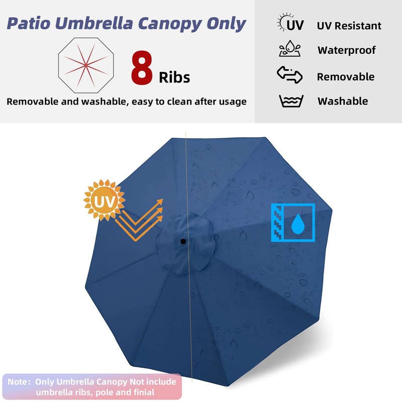 Jorohiker 9ft Patio Umbrella Replacement Canopy for 8 Ribs，Durable，Waterproof, UV-Resistant