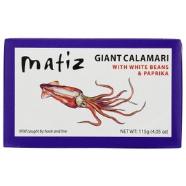 Matiz Giant Calamari with White Beans & Paprika | 4.05 oz / 115g | 12 Pack | Wild -Caught | Artisan | Product of Spain |