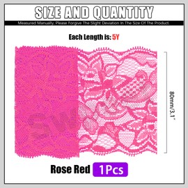 Swpeet 5 Yard by 3.15" Wide Rose Red Lace Fabric Stretch Elastic, Trim Lace Ribbon, Elastic Sewing Trim Ribbon for Garment, Headbands, Wedding Bouquet Making DIY Crafts