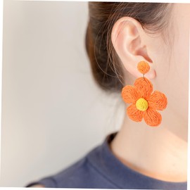 Ipetboom Raffia Flower Dangle Earrings for Women Bright Colorful Woven Earrings Summer Beach Vacation Accessories Handmade Tropical Style for Hawaii Parties
