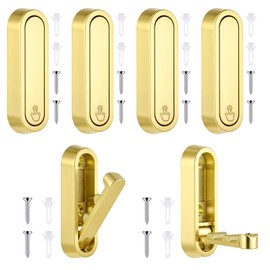 Dimeho 6 Pcs Folding Coat Hooks, Gold Foldable Wall Hooks Heavy Duty Bathroom Towel Hook Zinc Alloy Wall Mounted for Hanging Coat Towels Clothes Hats Bags