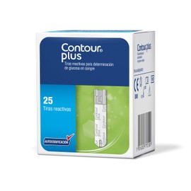 Contour Plus Tiras Reactivas Para Determinación De Glucosa En Sangre De 25´S, Color, 25 Count, Pack Of/Paquete De