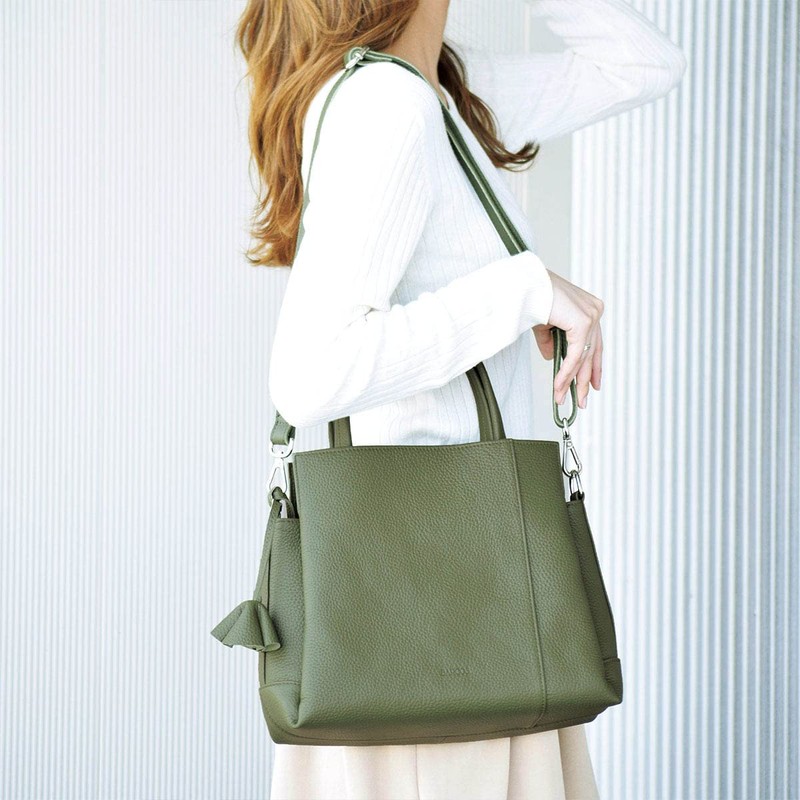 Balcos Women's Genuine Leather Handbag Shoulder Bag with Charm 2-Way