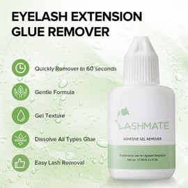 LASHMATE Eyelash Extension Remover Set, Eyelash Makeup Low Odor Lash Gel Remover 15ml Fast Action Dissolves Strong Glue in 60s, Low Irritation for Sensitive Skin