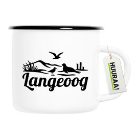 Huuraa Emaille Tasse Langeoog Strandmotiv Geschenk 300ml Vintage Langeoog Geschenkidee
