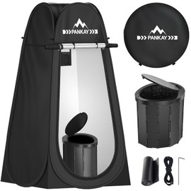PANKAY Portable Toilet with Pop up Privacy Tent, X Large Camping Toilet Portable Potty for Adults, Outdoor Shower Tent Changing Room, Instant Pop Up, Washable Foldable Camp Toilet Kit with Carry Bag