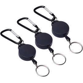 WOLMIK Pack of 3 Retractable Key Chains Extendable Key Lanyard Heavy Duty with Spring Hook and Nylon Rope for Keys ID Card Black