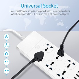 6 Outlet Power Strip with 4 USB Ports, Jumpso 6ft Long Extension Cord with Multiple Outlets, 110-240v, Mountable, 3000w Charging Station for Home Office, Idea, White