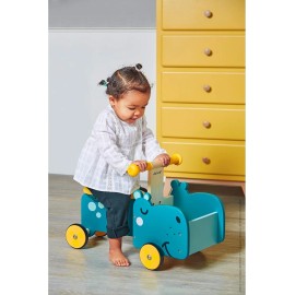 Janod Wooden Hippo Ride-On  car toy - Ages 12+ Months - J08003 Blue Large