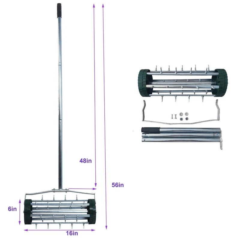 QDXFL 16" Rolling Lawn Aerator Push Tine Spike Soil Lawn