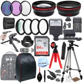 Als Variety 77mm Accessory Bundle with HD Filters, Close Ups, 64GB Memory, Backpack, Flash, Auxiliary Lenses for Canon EOS 60D, 70D, 80D, 90D, 7D, 7D Mark II, 6D, 6D Mark II, 5D, 5D Mark II, III IV