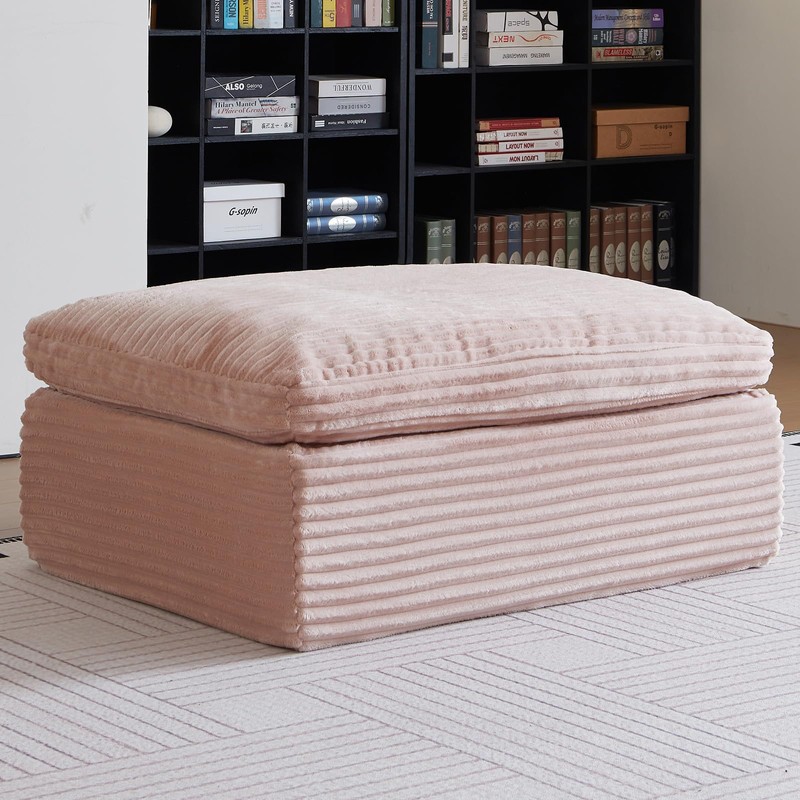 38.7" Large Square Ottoman, Cloud Pouf, Boneless, Dense Foam, Corduroy