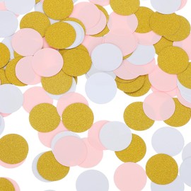 sourcing map 200Pcs Round Confetti Glitter Confetti Table for Party Wedding Festival Decorations, 1.2 x 1.2 Inch, Pink, Gold, White