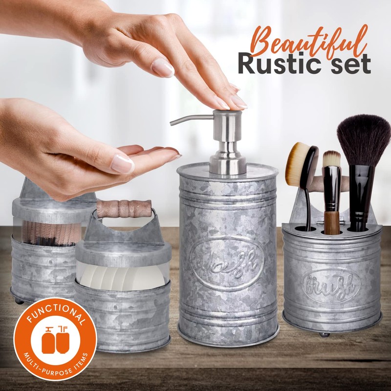 Autumn Alley Rustic Bathroom Accessories Set 4 - Galvanized Soap