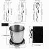 2 Pezzi Tazza Pieghevole in Acciaio Inox, Bicchiere Telescopico, Posate