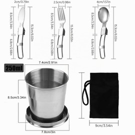 2 Pezzi Tazza Pieghevole in Acciaio Inox, Bicchiere Telescopico, Posate Pieghevoli per Viaggio, Campeggio