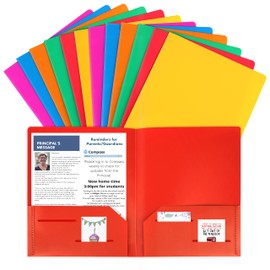 HABGP 12 Pack Plastic Folders with Pockets, Multiple Color Heavy Duty 2 Pocket Letter Size Folders Business Card Holder for School Office
