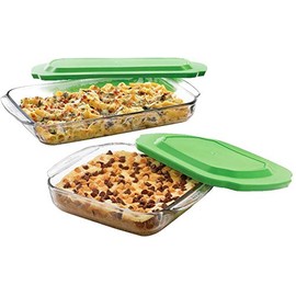 4 Piece Glass Baking Dish Set with Green Lids