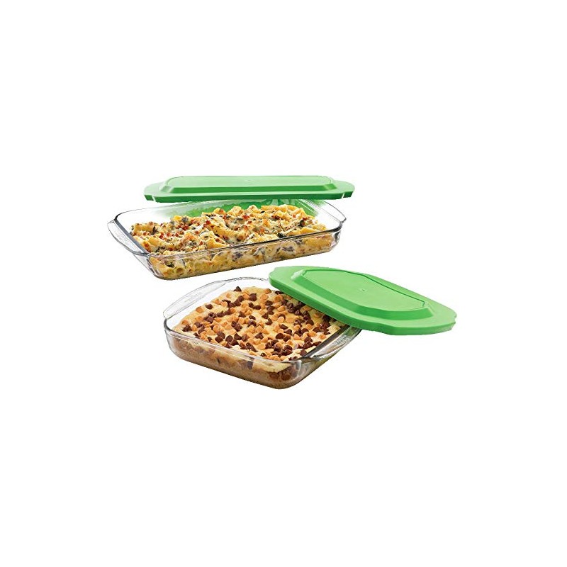 4 Piece Glass Baking Dish Set with Green Lids