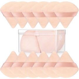 12 Pcs Powder Puff,Triangle Powder Puffs Face Cosmetic Sponge Makeup,Reusable Soft Plush Makeup Setting Puff For Face Body Loose Powder Wet Dry Makeup Sponge Tool (NUDE)