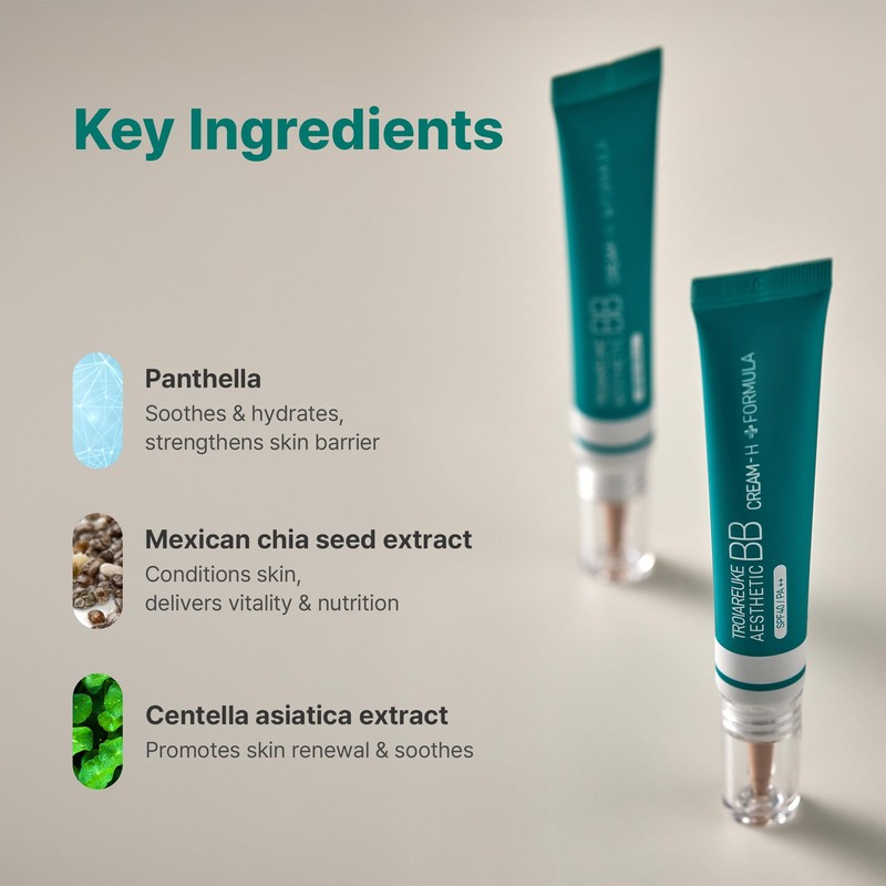 TROIAREUKE Aesthetic BB Cream H+ Formula SPF40+ PA++, Lightweight Blemish