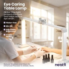 Neatfi LED Nail Tech Light, Desk Lamp for Nail Techs, Estheticians, Manicures, Facials, Threading, 40W, 3500 Lumens, Knob Control, Lampara para Mesa De Manicurista (with Charging Port, White)