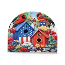 Patriotic Birdhouse Birds American Flag Napkin Holder for Tables Paper Cocktail Napkin Holders for Kitchen Dinning,Acrylic Dinner Napkin Dispenser for Restaurant Home Decor Bar Accessories 1 Pack