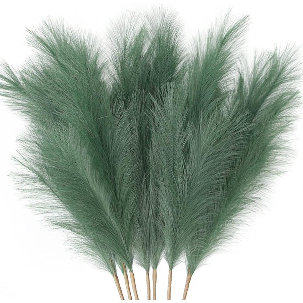 ZIFTY 7-Pcs 38"/3.1FT Faux Pampas Grass Large Tall Fluffy Artificial Fake Flower Boho Decor Bulrush Reed Grass for Vase Filler Farmhouse Home Wedding Decor (Green)