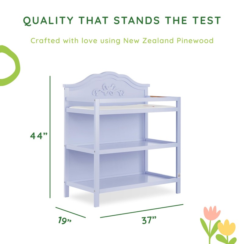 Sweetpea Baby Jasmine Changing Table in Lavender, with Fixed Shelves,