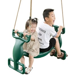 PLAYBERG Outdoor Swingset Plastic Double Glider Playground Patio 2 Person Kids Fun Swing, Green