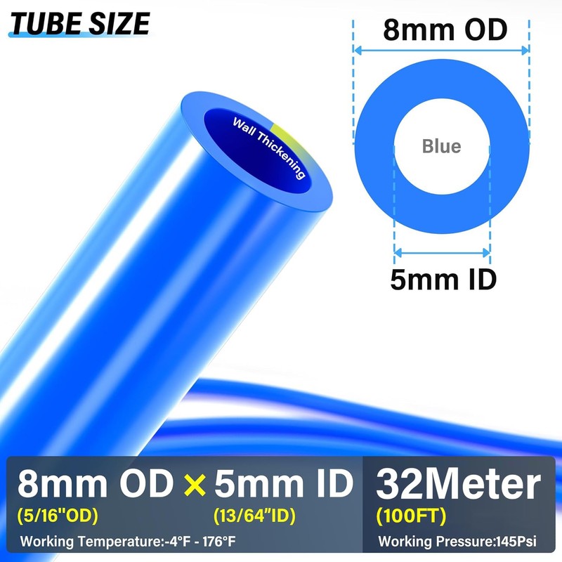 TAILONZ PNEUMATIC Blue 8mm or 5/16 OD 5mm ID Polyurethane