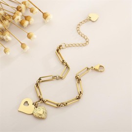 18K Gold Plating Stainless Steel Paperclip Chunky Chain Bracelet Dainty Heart Neutral Jewelry Gift (Gold)
