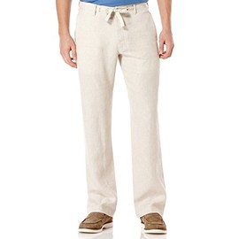 Perry Ellis Men's 100% Linen Drawstring Casual Pants For Men, Regular Fit, Lightweight (Waist Size 29-54 Big & Tall), Natural Linen, 33W x 32L