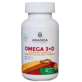 Omega 3 con vitamina D. ANANDA NUTRICION - Suplemento certificado de origen Islandés. Alta concentración de EPA y DHA Sin rellenos. 100 cápsulas.