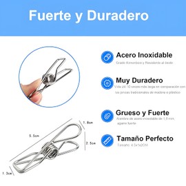 KADIGO 40PCS Pinzas para Ropa para Clips de lavandería, Pinzas para Ropa Tendedero, Clips de Alambre de Metal Multiusos para Tendedero, a Prueba de Viento, Acero Inoxidable Duradero, Cocina, Exterior