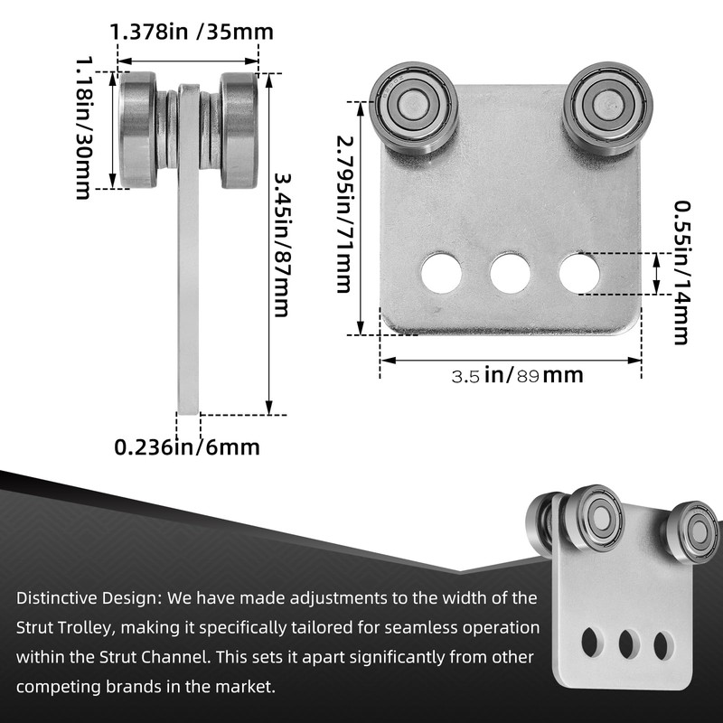 2Pcs 4 Wheel Trolley Assembly Rollers Four Bearing Trolley Assembly