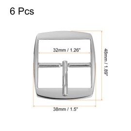 sourcing map Metal Roller Buckle, 6Pcs 1.26" Single Prong Belt Buckle Square Center Bar Buckles for Leather Craft Accessories Belt, Silver