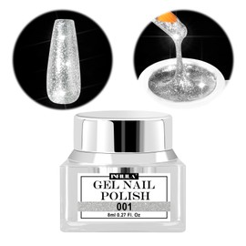 NXJ INFILILA Glitter Gel Nail Polish, Silver Glitter Gel Polish Reflective Glitter Painted Gel Polish Sparkle Holographic Sparkle Long-lasting Nail Art Salon DIY at Home Gel Liner for Nail Art 8ml