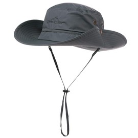 Comhats UPF 50 Wide Brim Sun Hats Summer Mesh UV Protection Safari Hat Fishing Hiking Boonie Hats with Chin Strap Waterproof and Breathable, 00702_Dark Grey