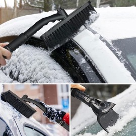 Ajuanbazha Extendable Snow Brush, 360° Rotating Snow Brush, 3-in-1 Car Cleaning Brush, Ice Scraper Car with Broom, Extendable, Suitable for Car Windscreen and Window (Black)