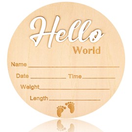 Baby Birth Announcement Sign, 5.9 Inch Hello World Newborn Name Wooden Plate for Hospital Nursery Birth Announcement Nursery Nursing Room New Boy Girl Name Sign, Birth Announcement Sign for Hospital