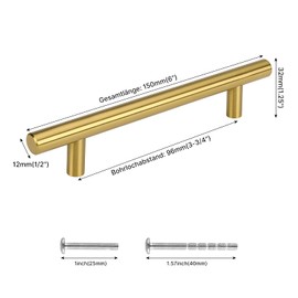 Lontan Furniture Handles, Vintage Cupboard Handles, Stainless Steel Door Handles, Gold Kitchen Drawer Handles, Hole Spacing 64 mm, Handles for Kitchen, Wardrobe, Handle, Pack of 10