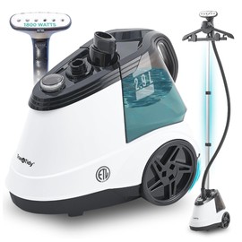 True & Tidy Heavy Duty Commercial Full Size Standing Garment Steamer for Clothes with Extra Large 2.9L (98 oz) Water Tank for 90+ mins of Steam Time, 1800 watts of Powerful Steam, 3 Settings, White