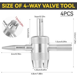MIVES 4-in-1 Multifunctional Valve Stem Removal Tool, 4Pcs 4.8x3.3cm/1.88x1.29in Silver Metal Combination Wrench Valve Core Removal Tool