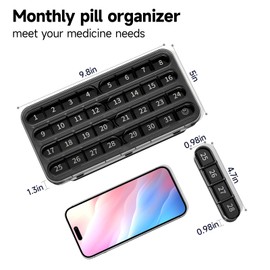 Zoksi Monthly Pill Organizer 1 Times a Day, 30 Day Pill Box Organizer,One Month Pill Case for Travel, 31 Day Daily Medcine Container for Vitamins, Supplement & Medication(Black)