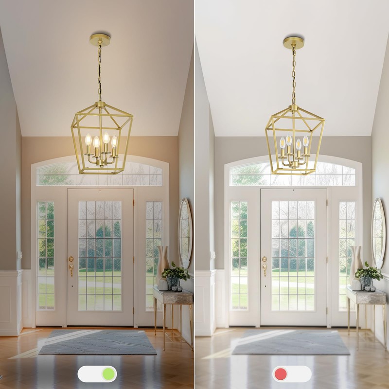 4 Light Gold Chandelier, Industrial Ceiling Light Lantern Light Fixtures