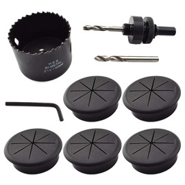 2-3/8 Inch Desk Grommet and Hole Saw Kit, OZXNO 5-Pack 60mm Flexible Desk Wire Cord Hole Cover with Matching Holesaw Drill Bits for Cable Organizer Wiring Management and Protection