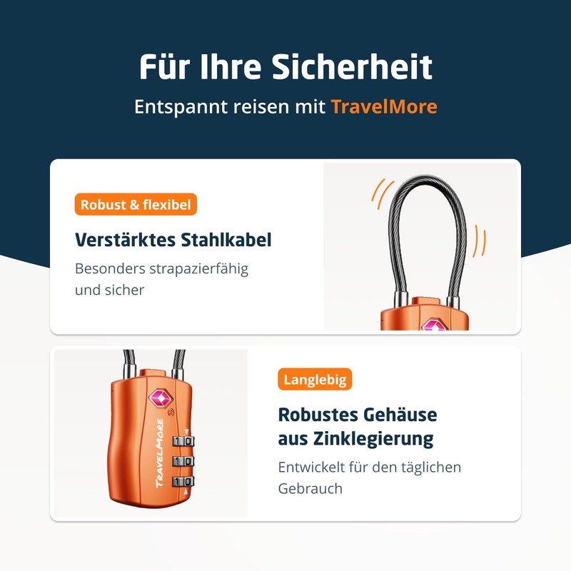TSA Suitcase Locks | Luggage Lock with Flexible Cable |