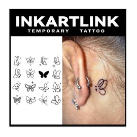 INKARTLINK Tattoo Tech, 16 Design/ 1 Sheet Small Semi Permanent Tattoo, Temporary Tattoos, Last 1-2 Weeks, Waterproof, Realistic Look, No Adhesive, No Reflection (2×3inch Butterfly)
